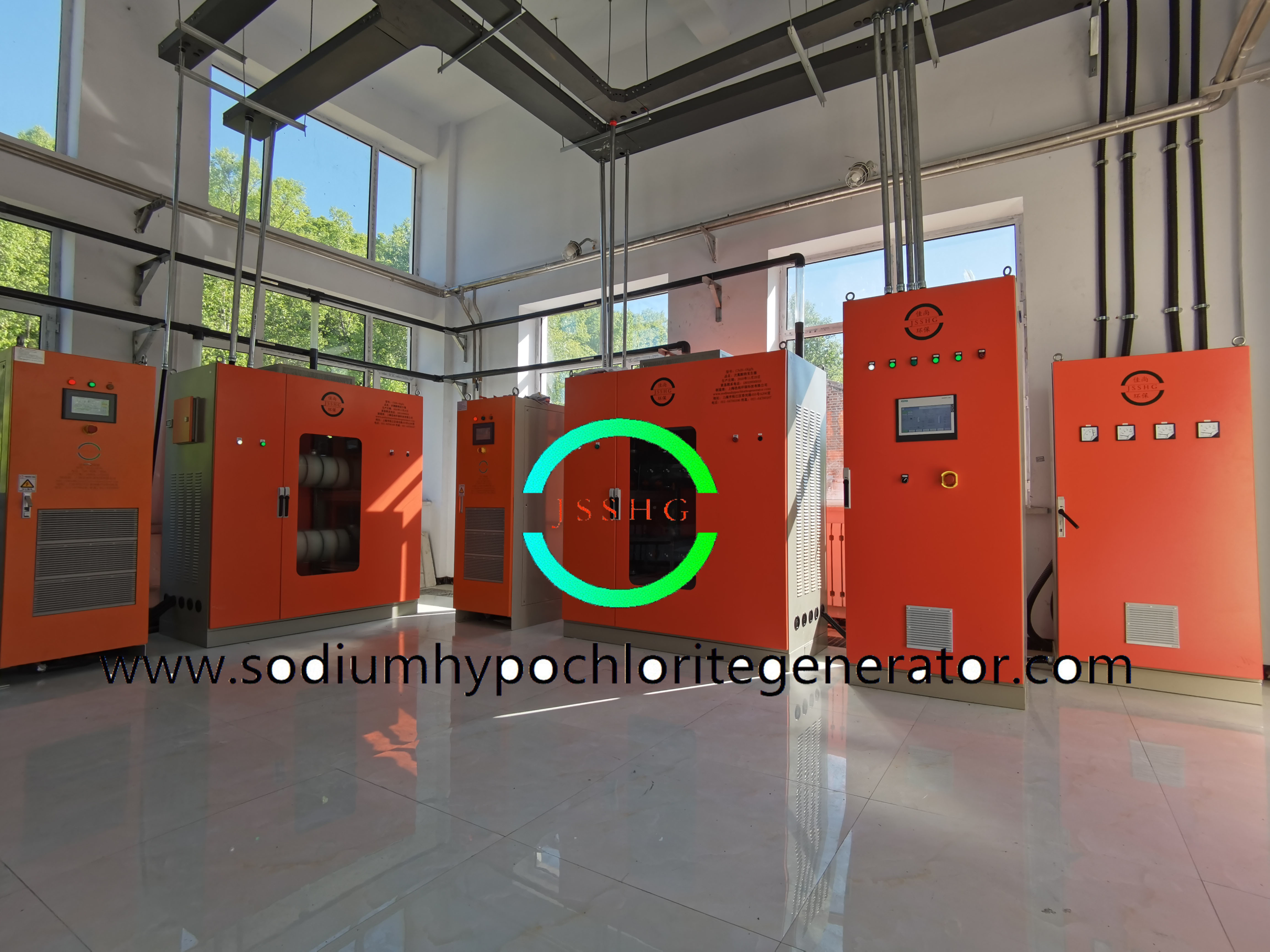 Large high efficiency on set sodium hypochlorite generator